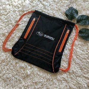 Black/Orange Subaru Drawstring Bag